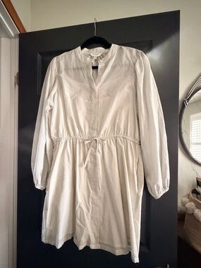 Banana Republic White pinstriped lined Long Sleeve Drawstring Waist Dress NWOT